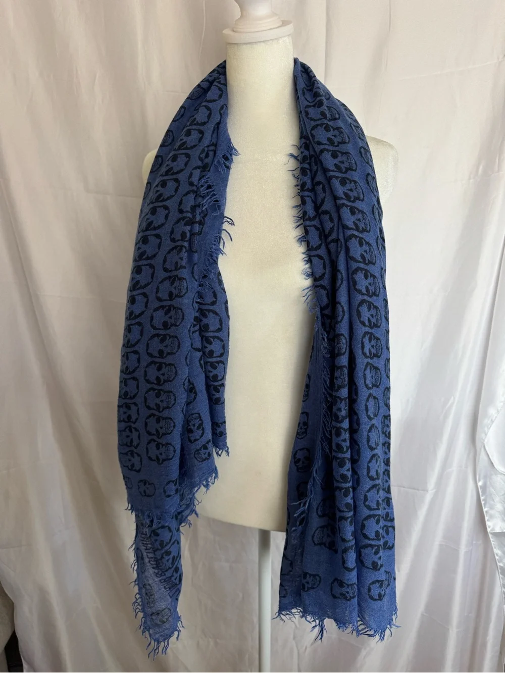 Zadig & Voltaire Blue Skull Print Frayed Edge Scarf